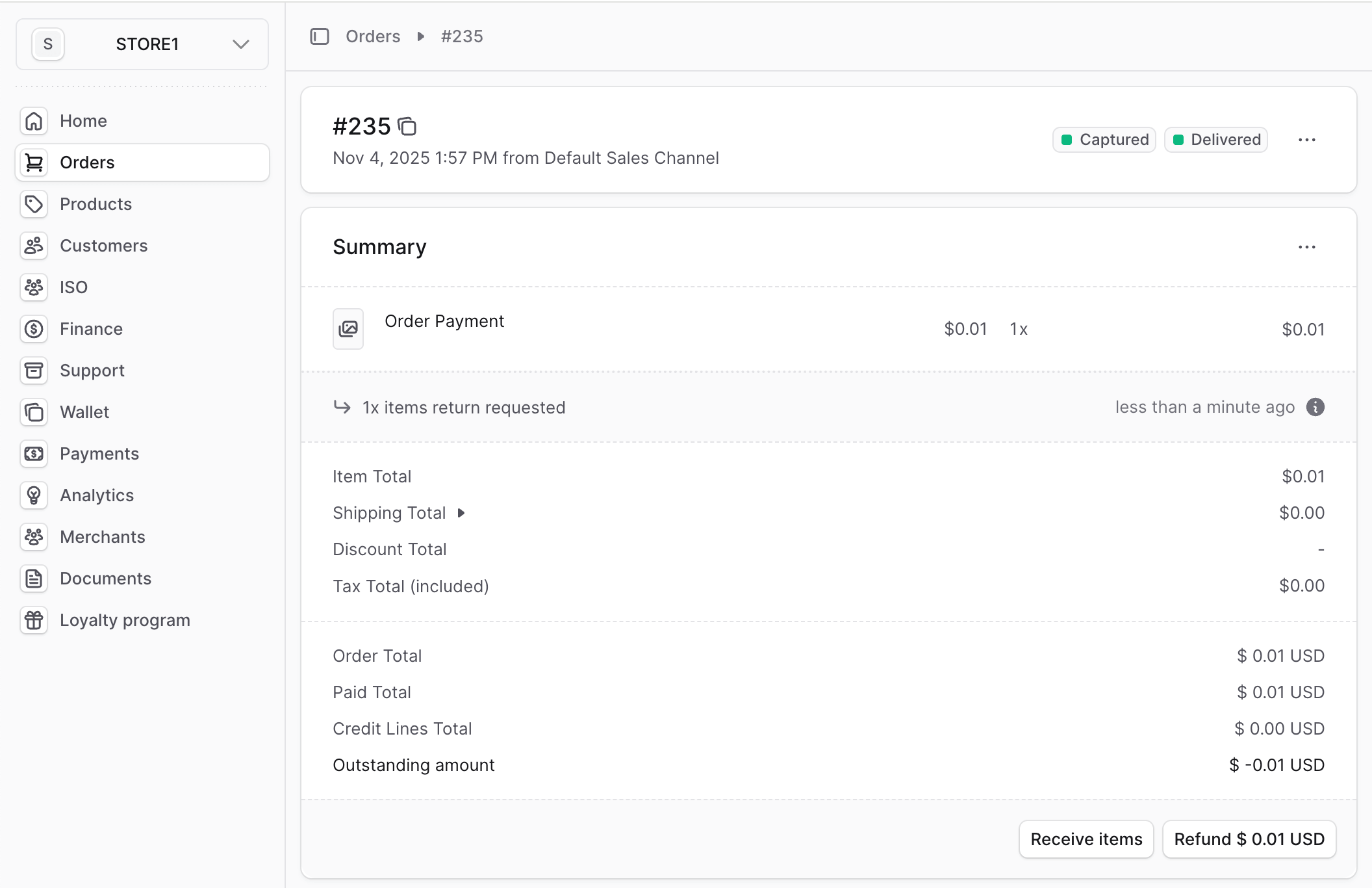 Order details - Receive Items button