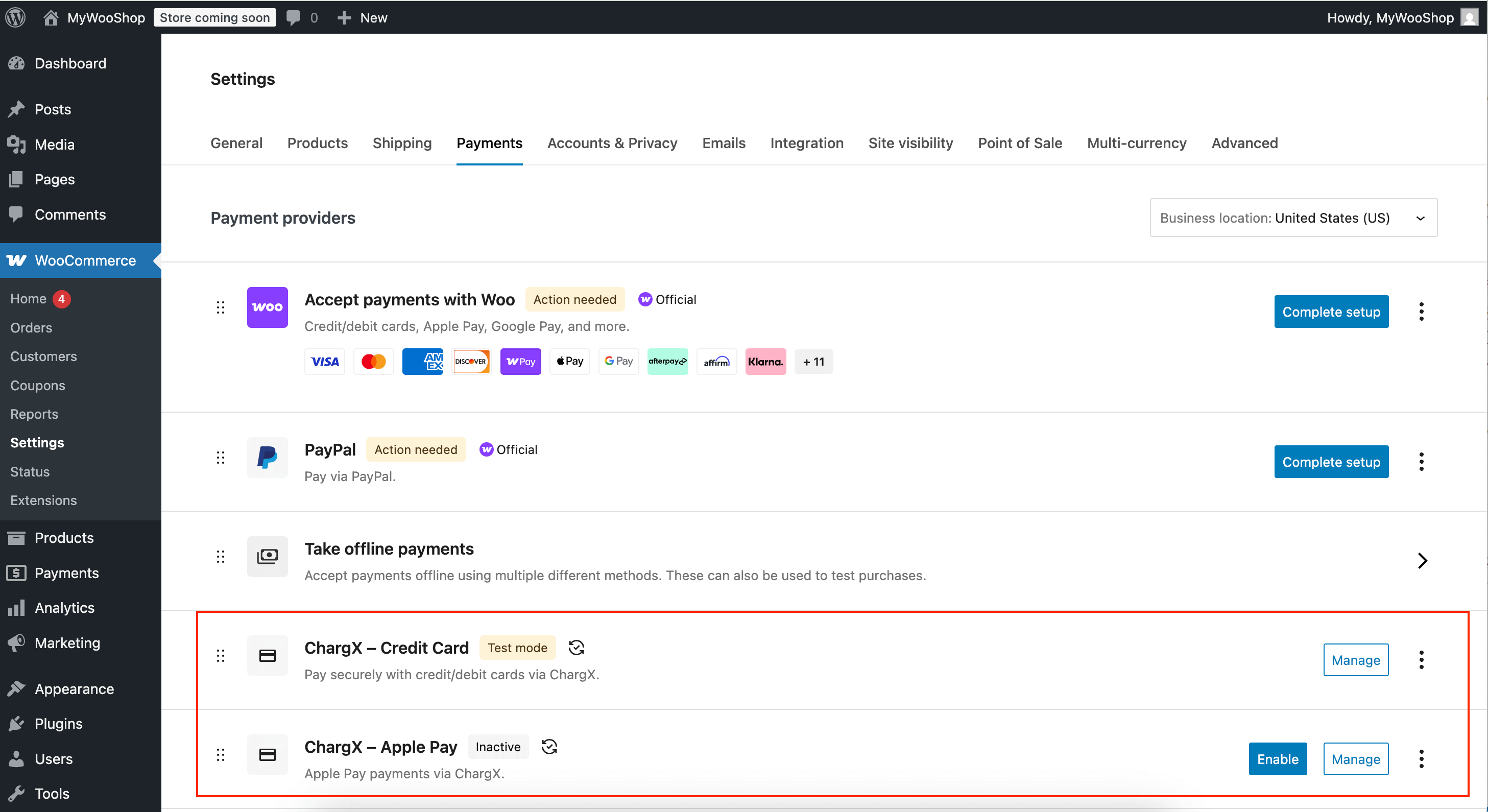 WooCommerce Payment Methods list