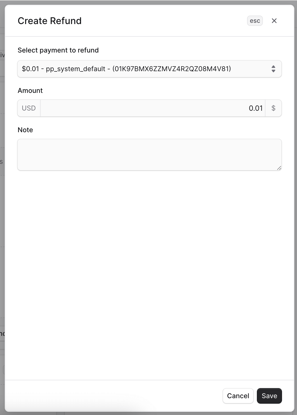 Create Refund screen