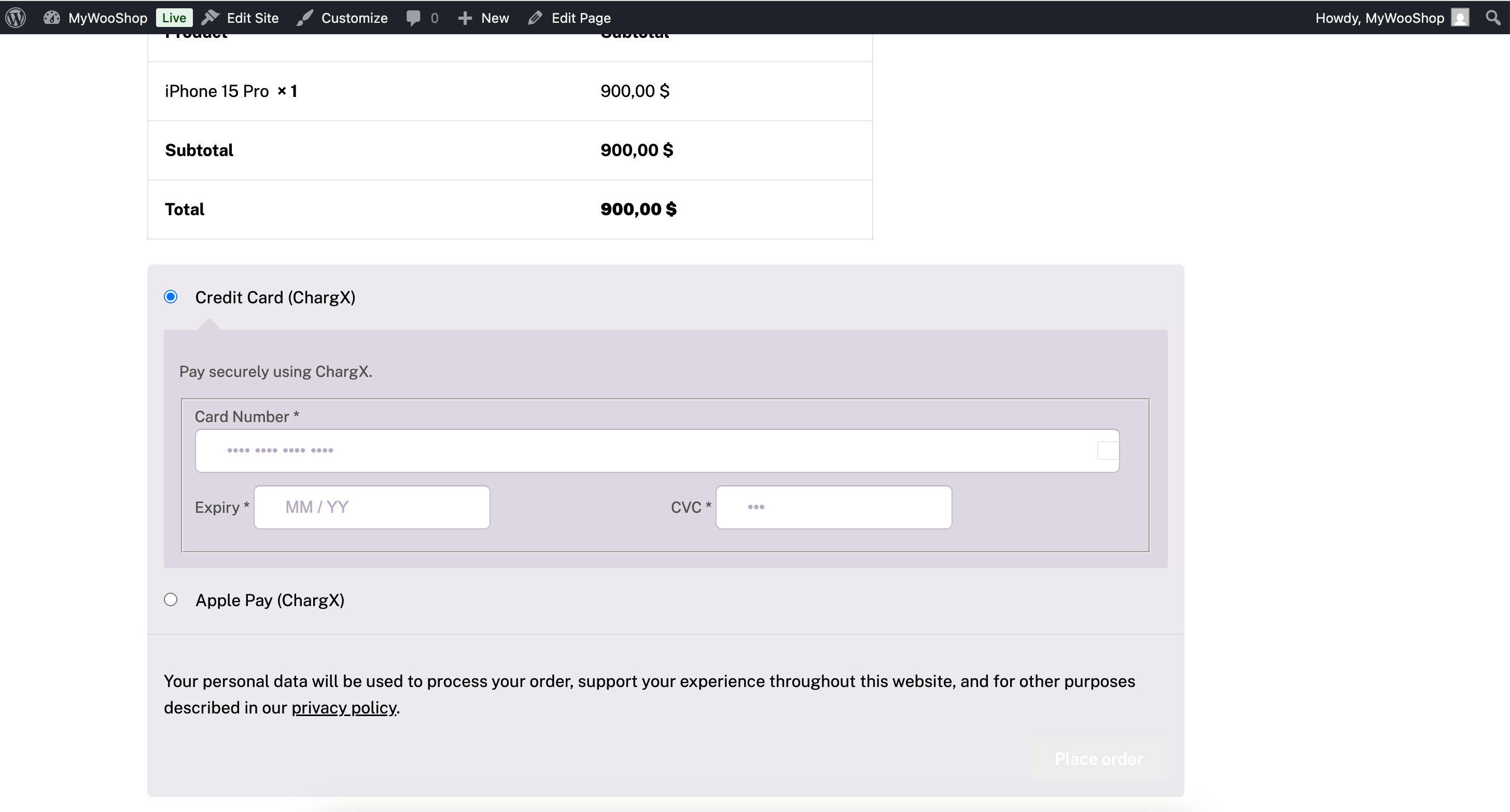 WooCommerce Payment form